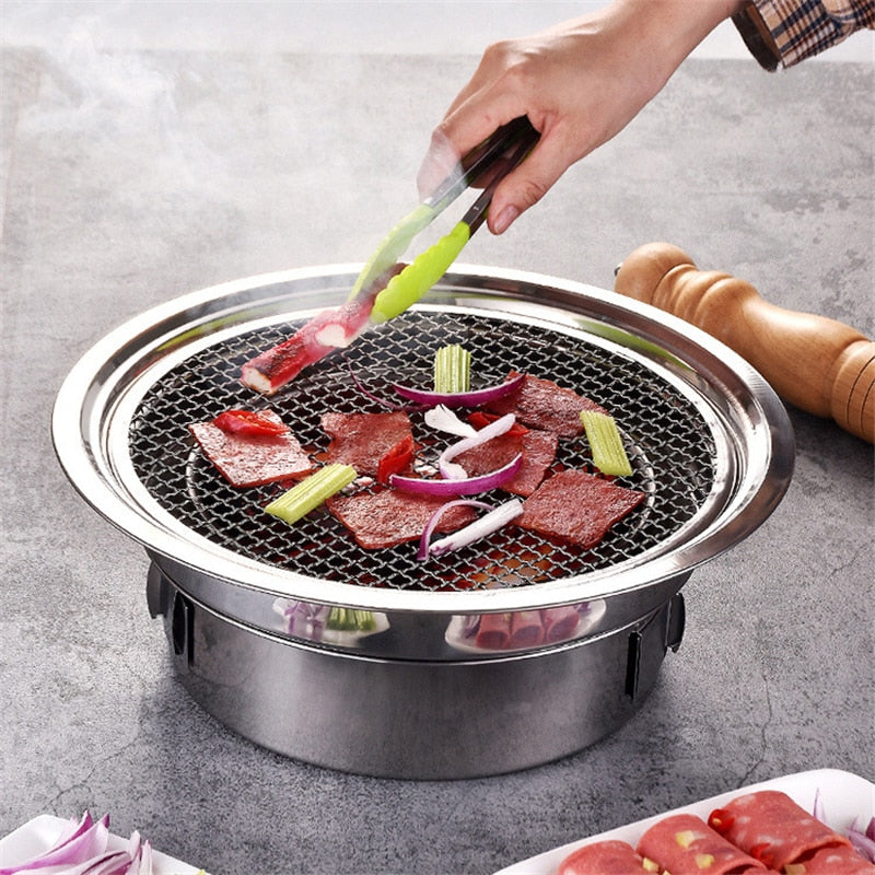 Korean Charcoal Barbecue Grill Stainless Steel Non-stick Barbecue Tray Grills Portable