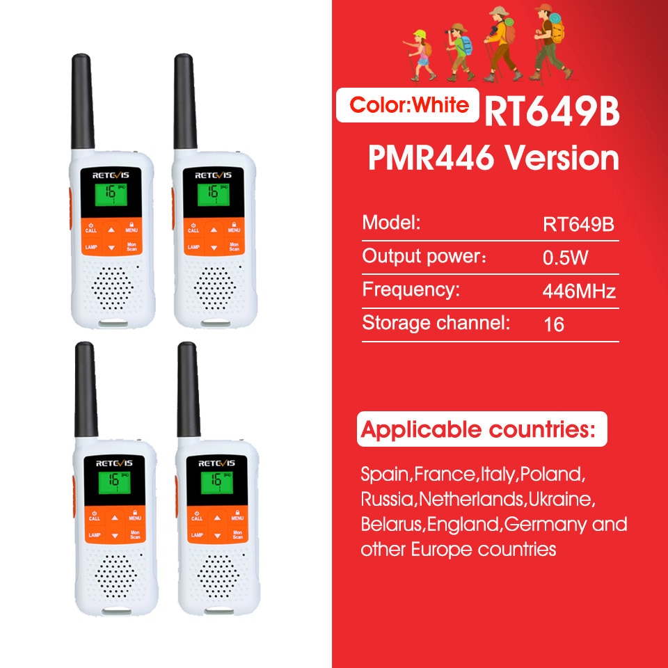 Retevis RT649B Walkie Talkie 2 or 4 pcs PMR446 Walkie-talkies 1.8km for Motorola