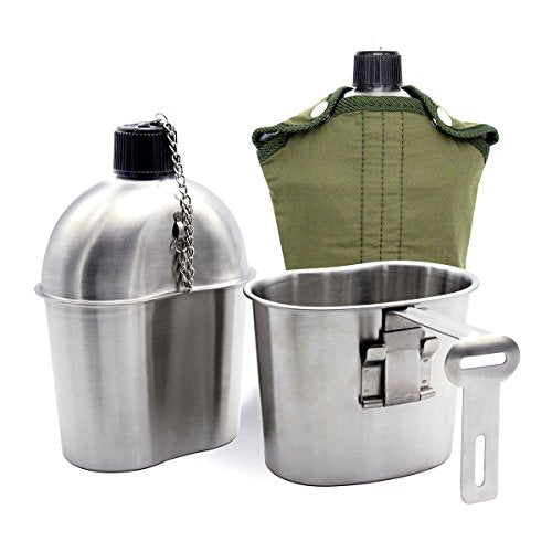 3Pcs/SetStainless Steel Canteen Cup Portable Canteen Cup With Lid Green Cover Camping