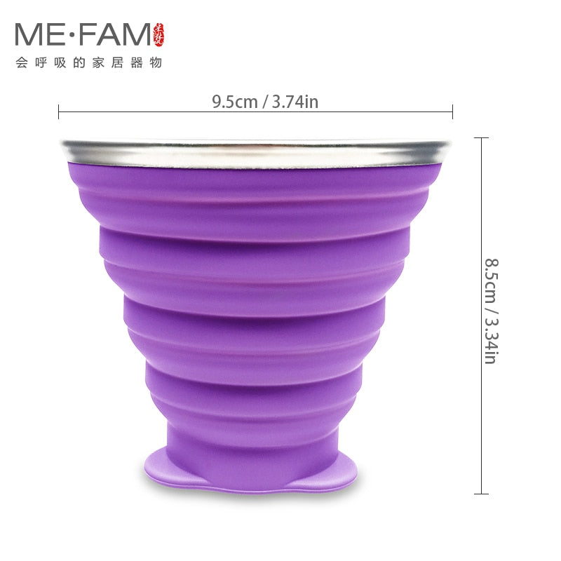 270ml Silicone Collapsible Travel Cup Outdoor Portable Folding Camping Cups With Lids