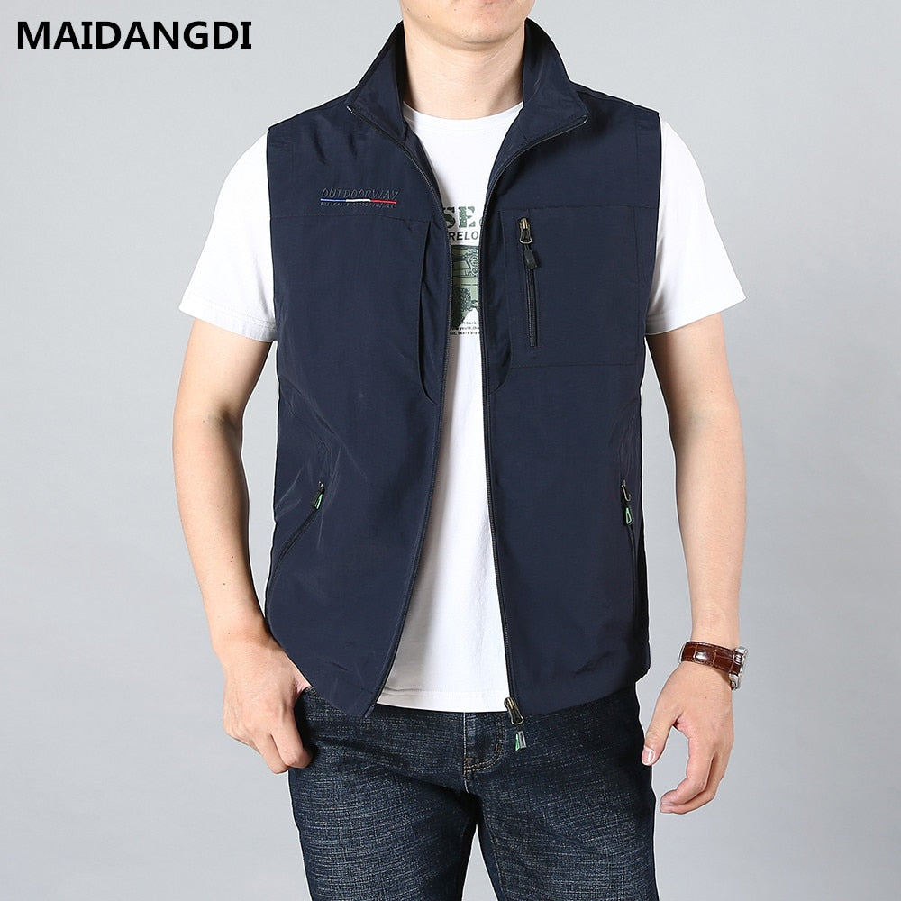 MAIDANGDI Men's Waistcoat Jackets Vest 2021 Summer New Solid Color Stand Collar