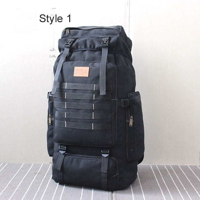 60L Large Military Bag Canvas Backpack Tactical Bags Camping Hiking Rucksack