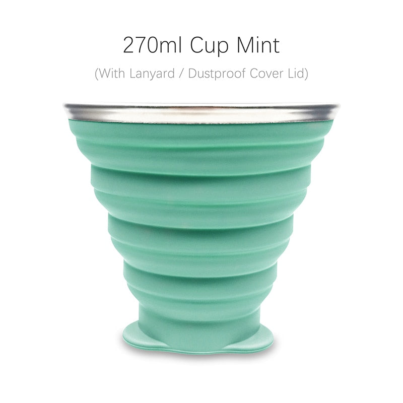 270ml Silicone Collapsible Travel Cup Outdoor Portable Folding Camping Cups With Lids