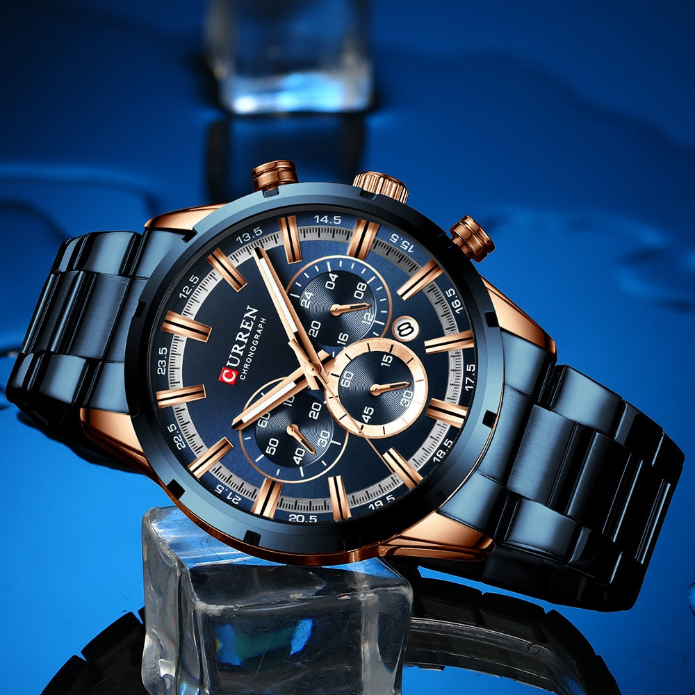 CURREN New Fashion Watches with Stainless Steel Top Brand Luxury Sports Chronograph