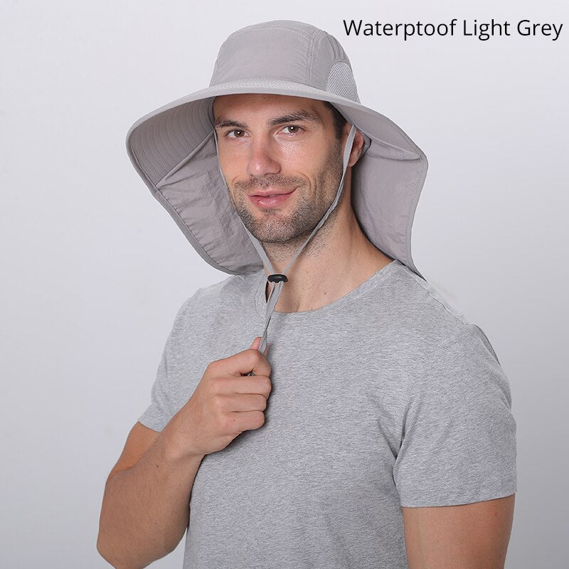 Summer Sun Hat Men Women Cotton Boonie Hat with Neck Flap Outdoor UV Protection