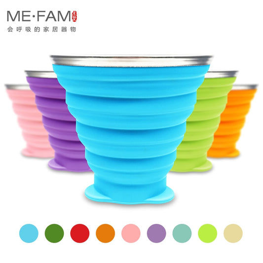 270ml Silicone Collapsible Travel Cup Outdoor Portable Folding Camping Cups With Lids