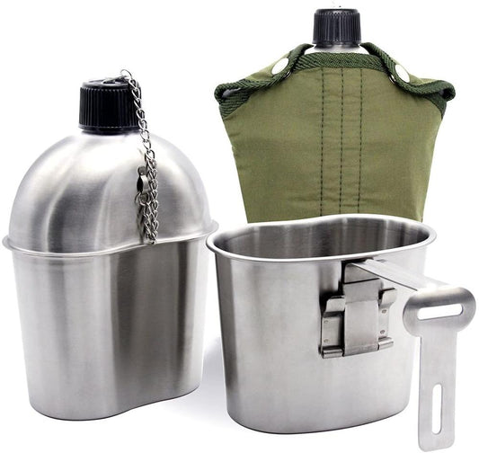 3Pcs/SetStainless Steel Canteen Cup Portable Canteen Cup With Lid Green Cover Camping