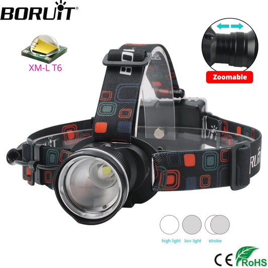 BORUiT RJ-2166 Zoom Headlamp T6 LED Powerful Headlight Waterproo fUse AA Battery