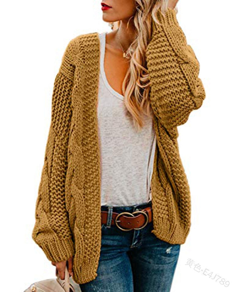 2021 spring and autumn new thick needle twist knit cardigan women&#39;s mid-length