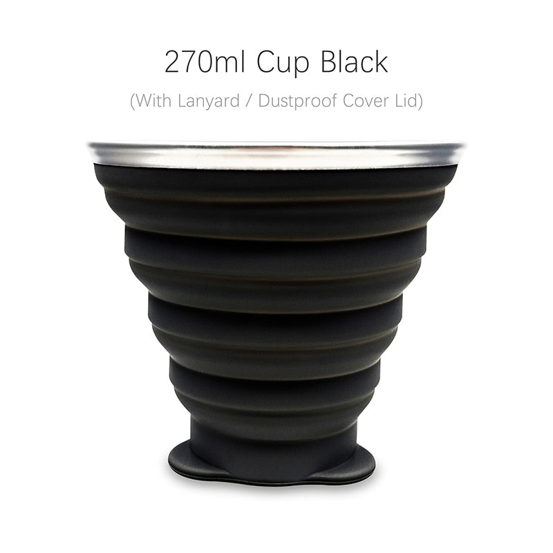 270ml Silicone Collapsible Travel Cup Outdoor Portable Folding Camping Cups With Lids