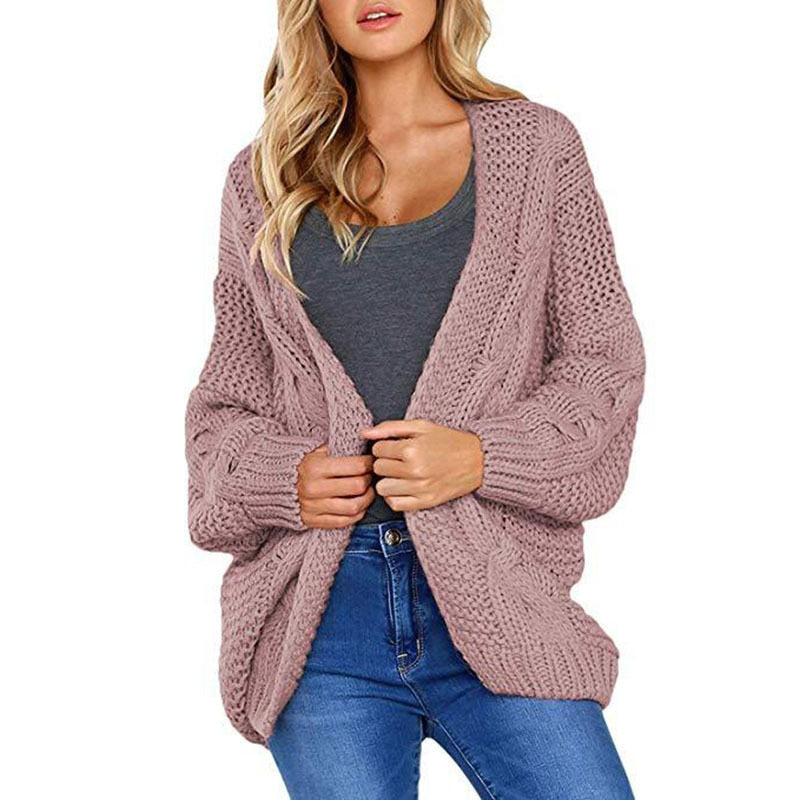 2021 spring and autumn new thick needle twist knit cardigan women&#39;s mid-length