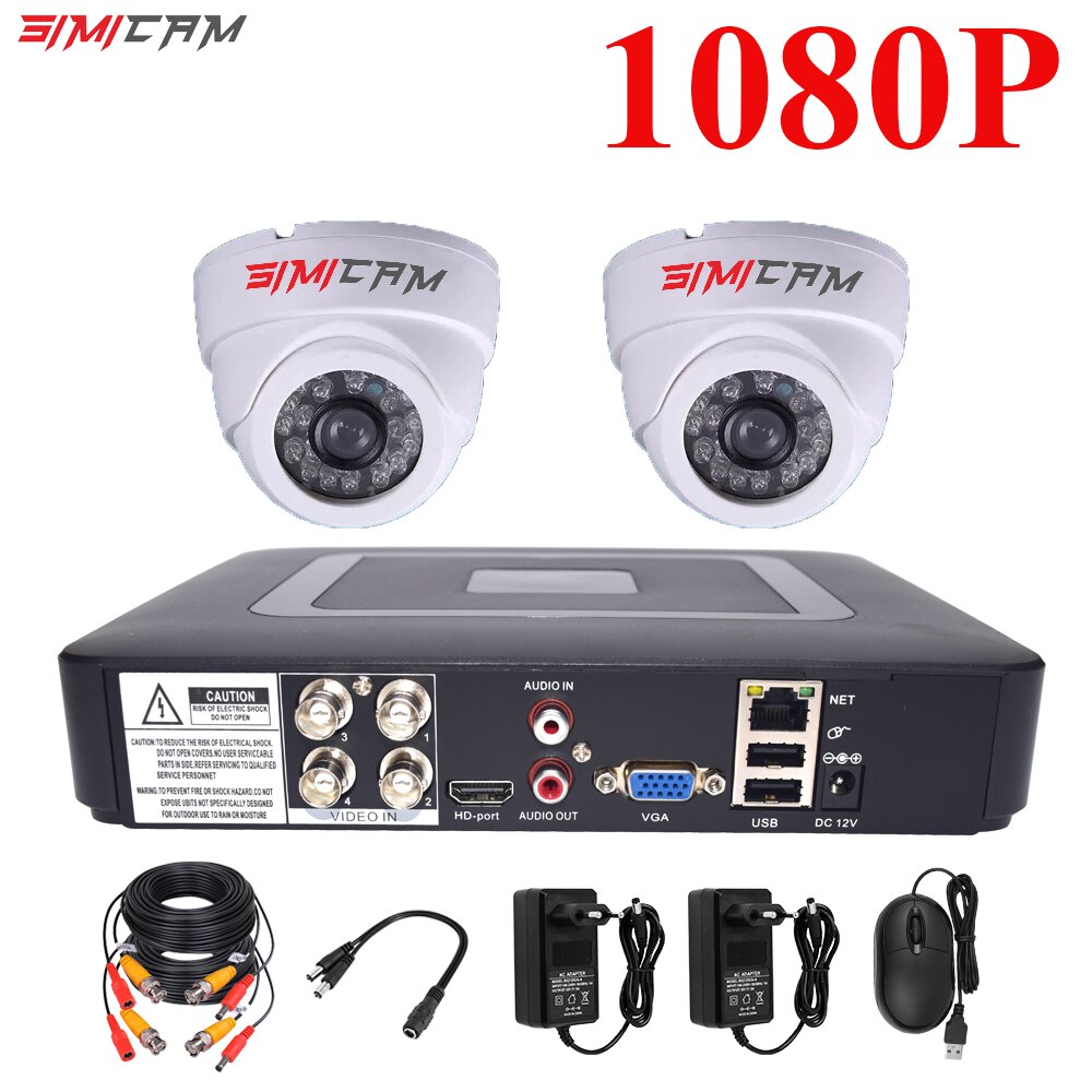 4CH DVR CCTV Security Camera System AHD Cameras Kit 1200TVL 2Pcs Dome Bullet