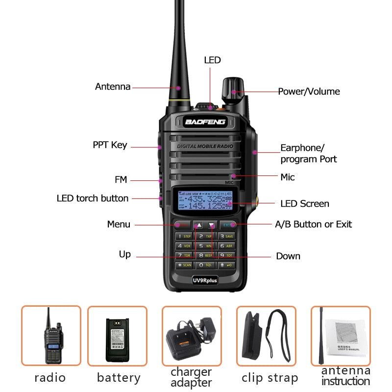 1/2pcs High power 10W 4800mah BaoFeng UV-9R plus  two way radio VHF UHF