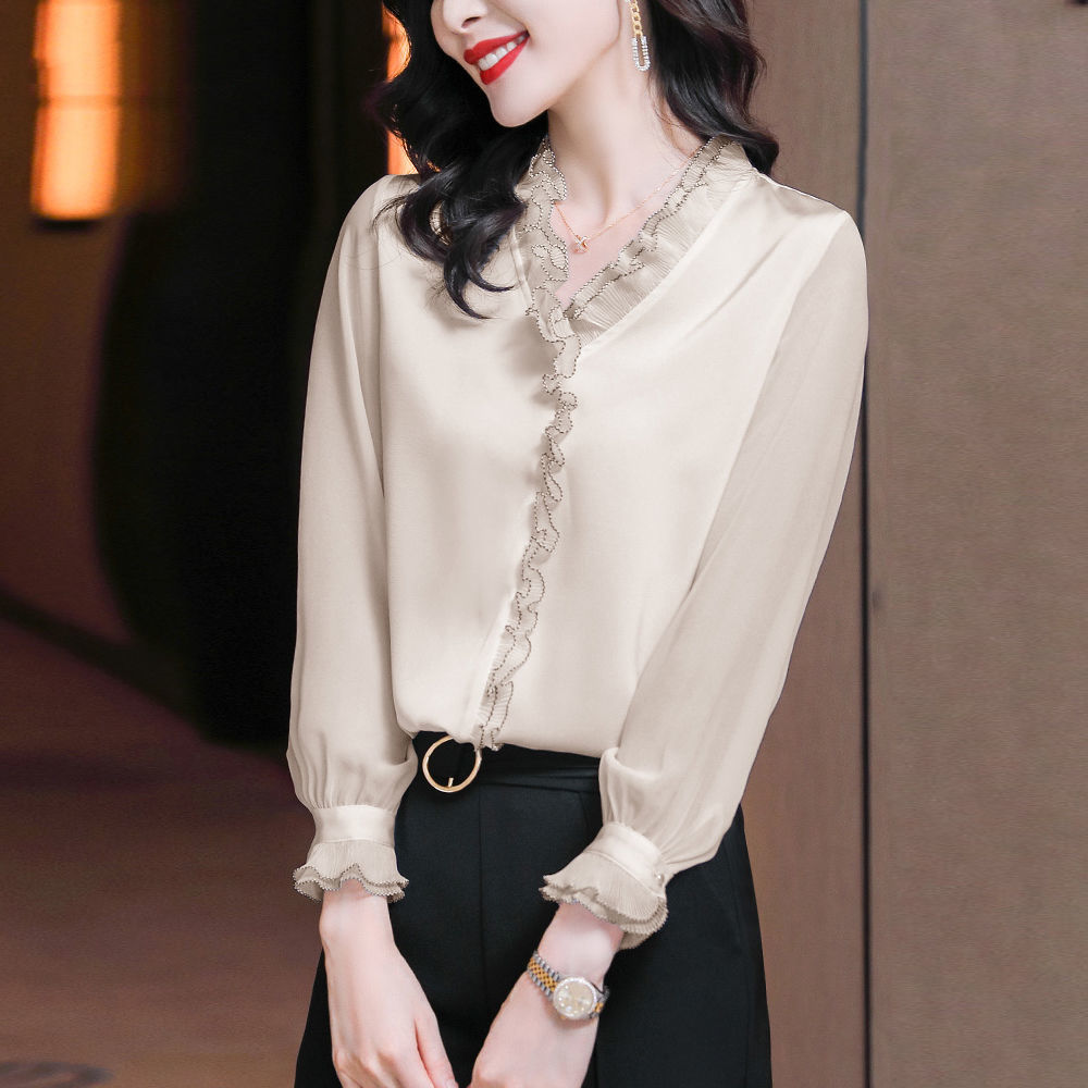 Lace Ruffles Chiffon Shirts Women&#39;s Clothing 2021 Autumn Winter New Office Lady