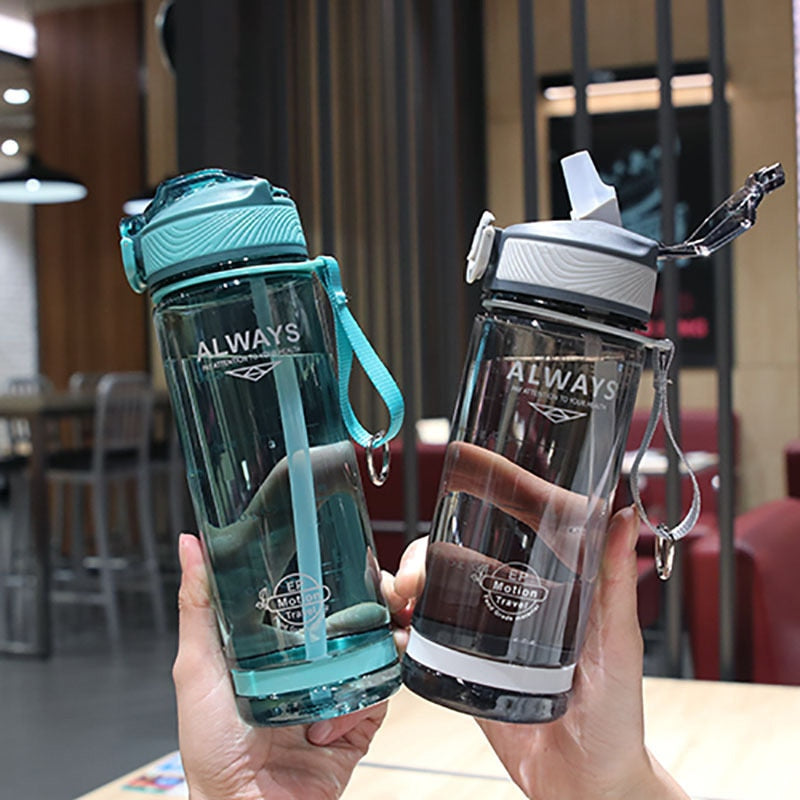 800ml Sports Water Bottle with straw For Camping Hiking Outdoor Plastic Transparent