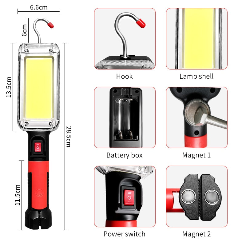 LED Work Light Powerful Portable Lantern Hook Magnet Camping Lamp COB USB