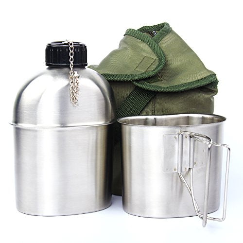 3Pcs/SetStainless Steel Canteen Cup Portable Canteen Cup With Lid Green Cover Camping