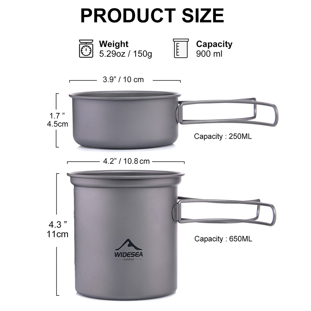 Widesea Titanium Cooking Pot Set Tableware for Camping Outdoor Cookware Supplies