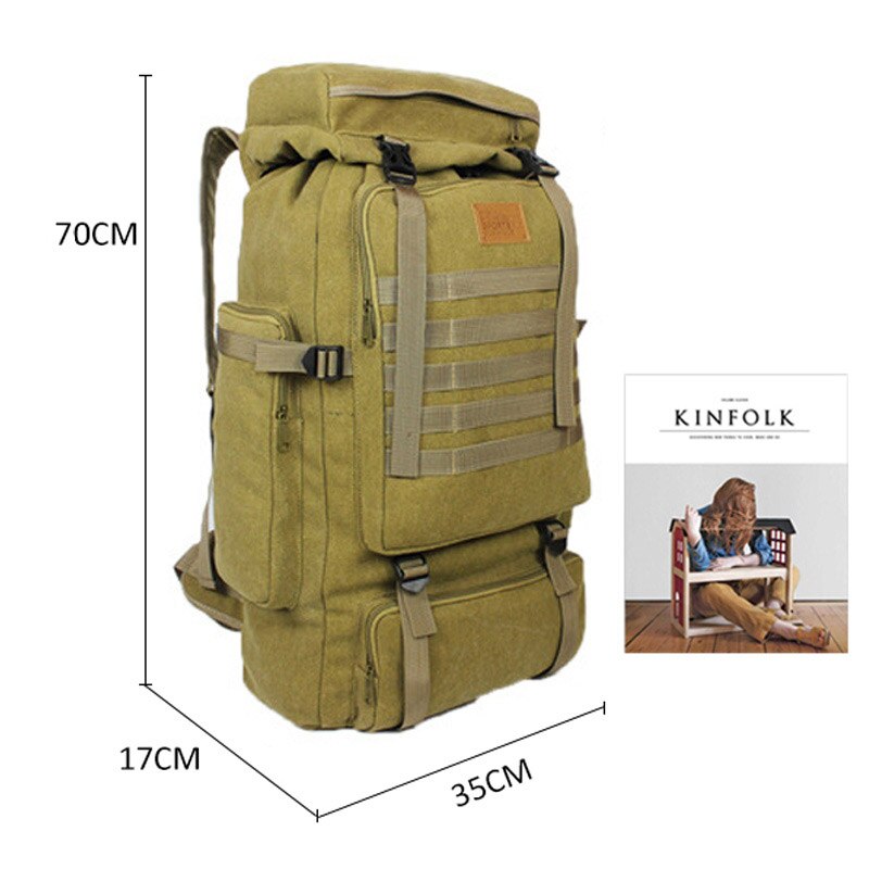 60L Large Military Bag Canvas Backpack Tactical Bags Camping Hiking Rucksack