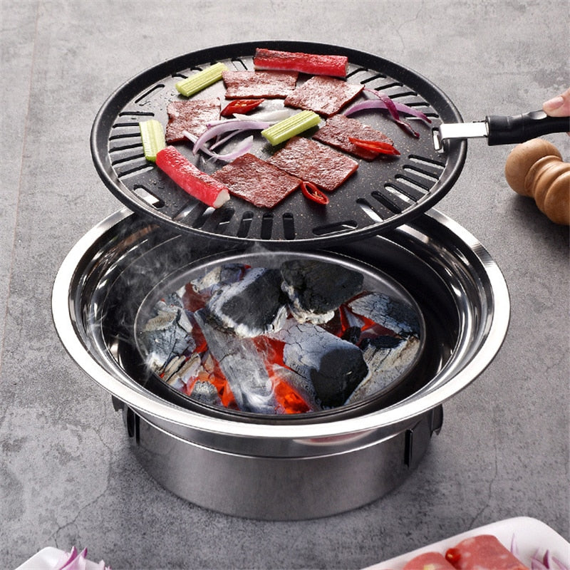 Korean Charcoal Barbecue Grill Stainless Steel Non-stick Barbecue Tray Grills Portable