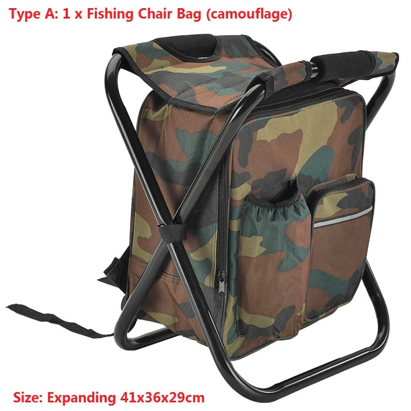 Folding Camping Fishing Chair Stool Portable Backpack Cooler Insulated Picnic Bag