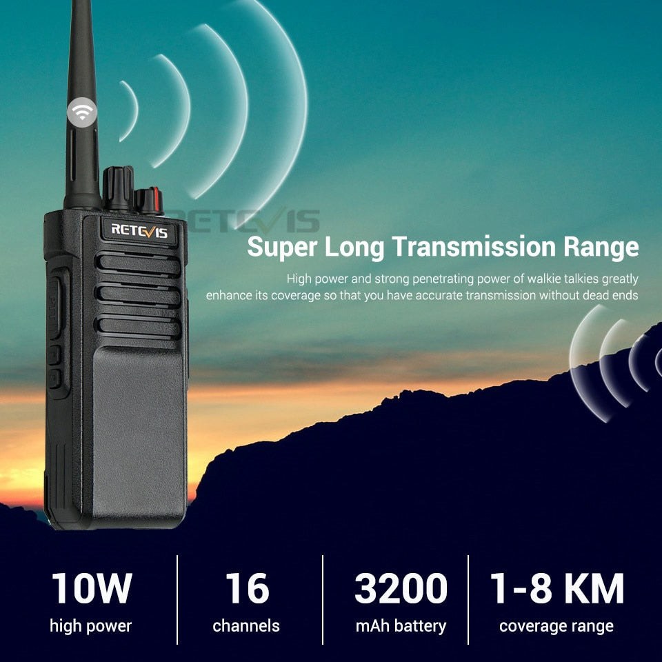 Portable Walkie Talkie Long Range RETEVIS IP67 Waterproof RT29 2pcs UHF VHF 10W