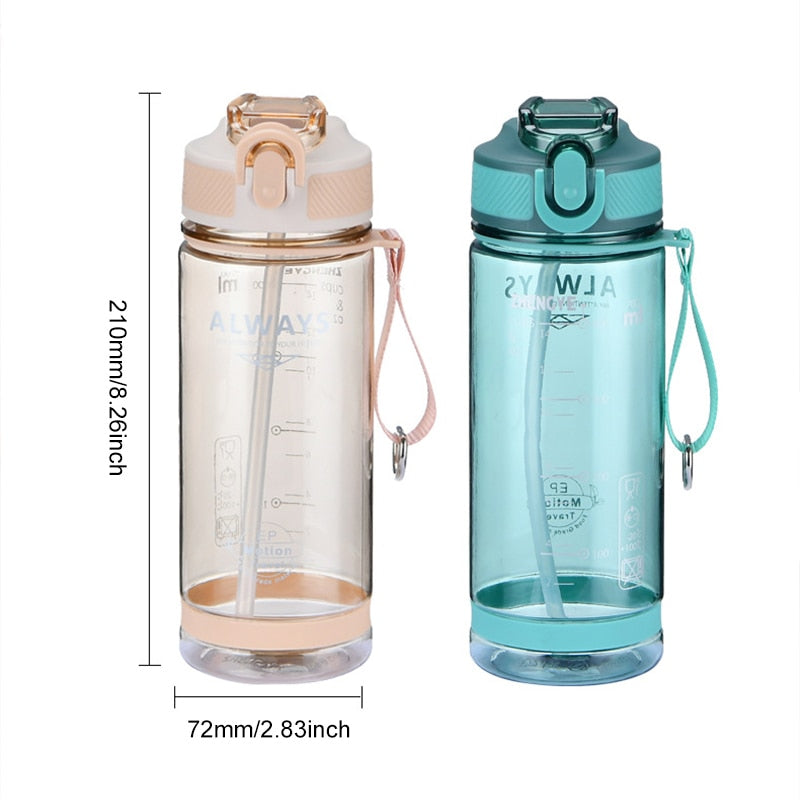 800ml Sports Water Bottle with straw For Camping Hiking Outdoor Plastic Transparent