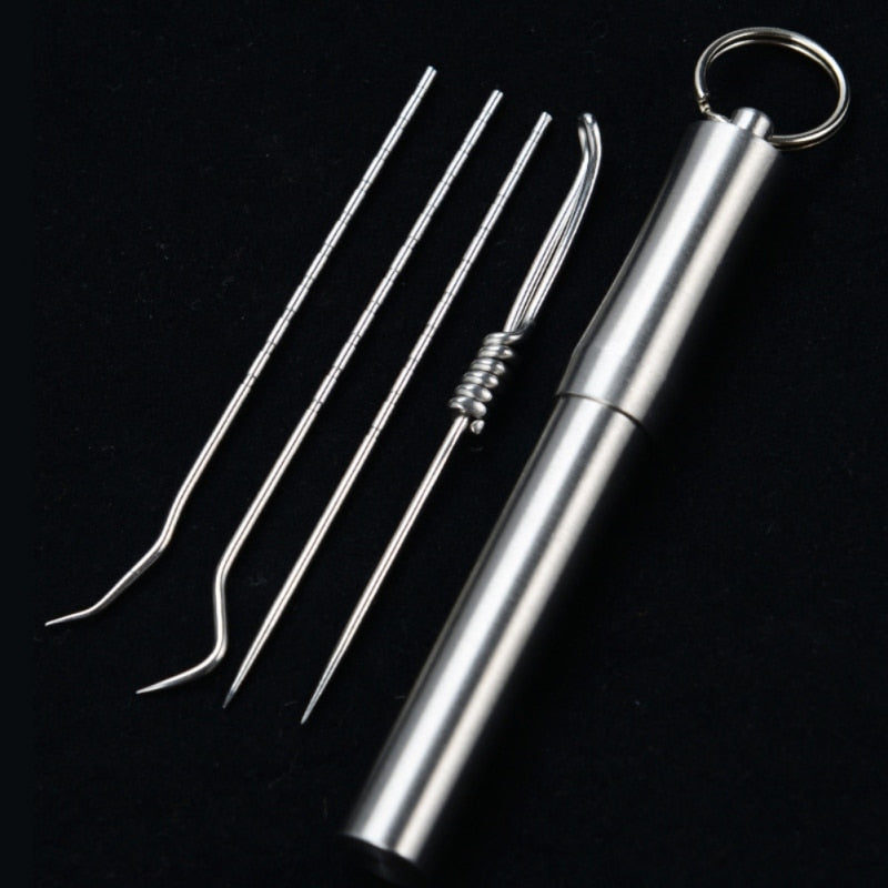 Outdoor EDC Toothpick Bottle Fruit Fork Stainless Steel Toothpick With Protective Case