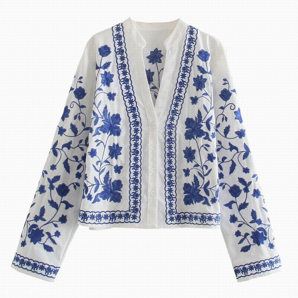 Embroidery Women Blouse Summer 2022 New Fashion Long Sleeve Female Smock Shirt