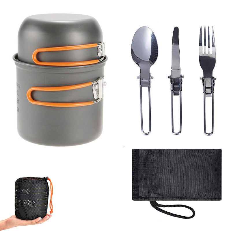 Outdoor Camping Tableware Kit Outdoor Cookware Set Foldable Spoon Fork Knife Kettle