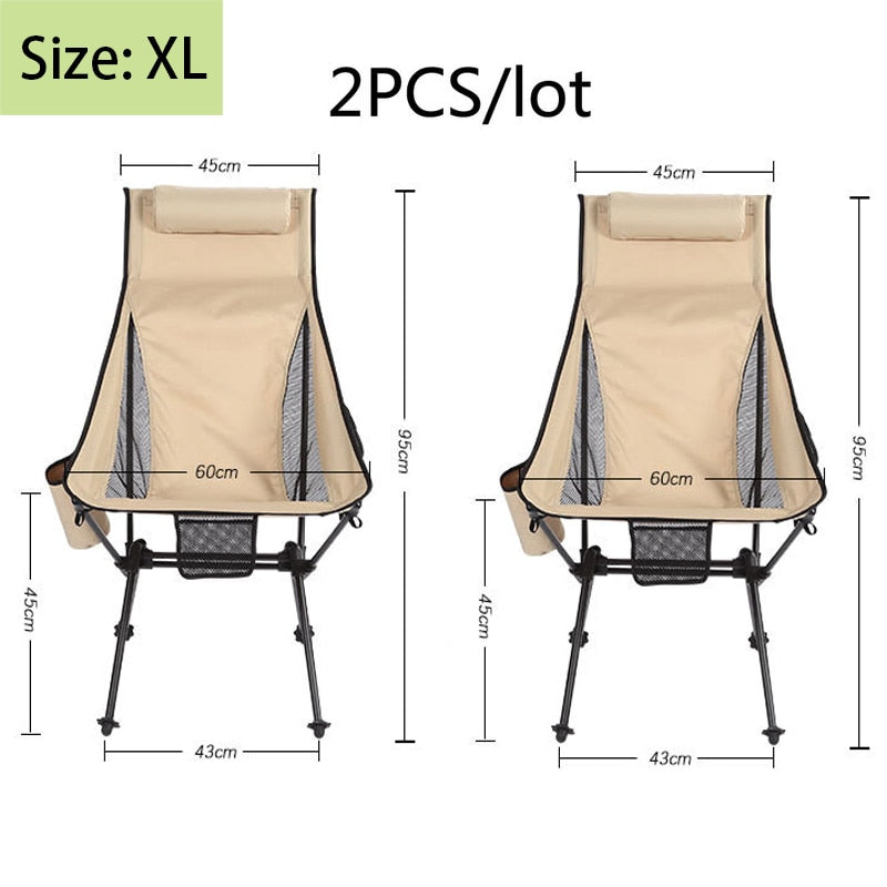 2 PCS Portable Ultralight Outdoor Folding Camping Chair Moon Chairs Tools