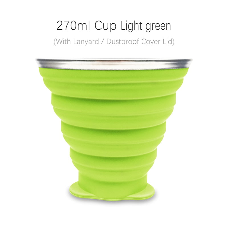 270ml Silicone Collapsible Travel Cup Outdoor Portable Folding Camping Cups With Lids