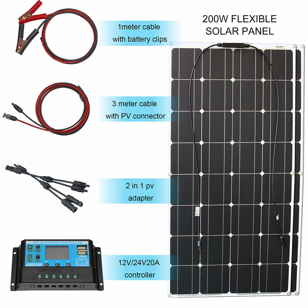 12v flexible solar panel kit 100w 200w 300w solar panels with solar controller for boat