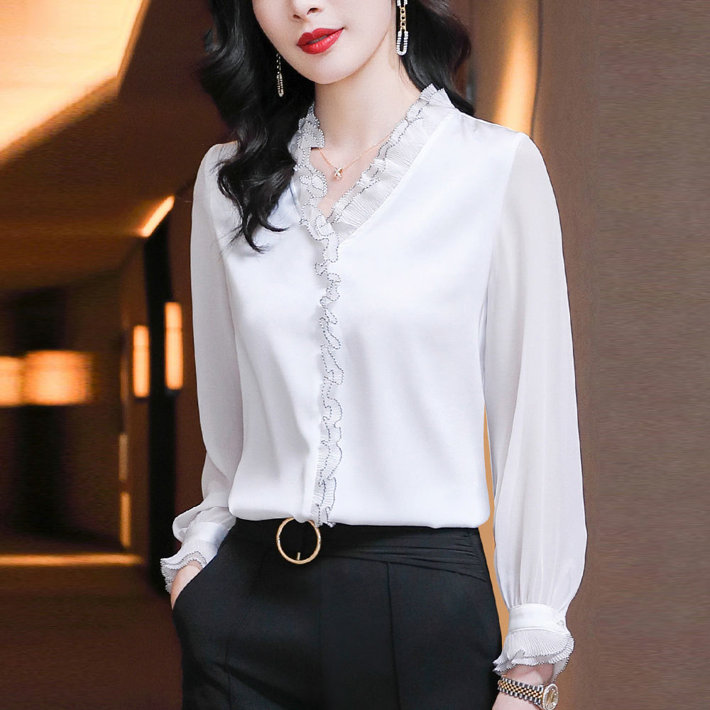 Lace Ruffles Chiffon Shirts Women&#39;s Clothing 2021 Autumn Winter New Office Lady