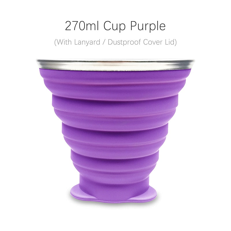 270ml Silicone Collapsible Travel Cup Outdoor Portable Folding Camping Cups With Lids