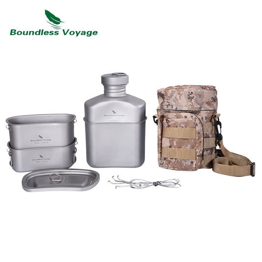 Boundless Voyage Outdoor Camping Titanium Military Canteen Cups Cooking