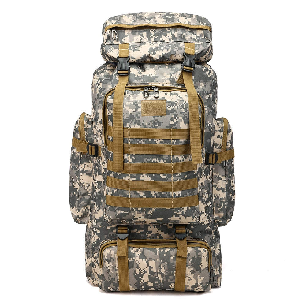 80L Waterproof Molle Camo Tactical Backpack Military Army Hiking Camping Backpack