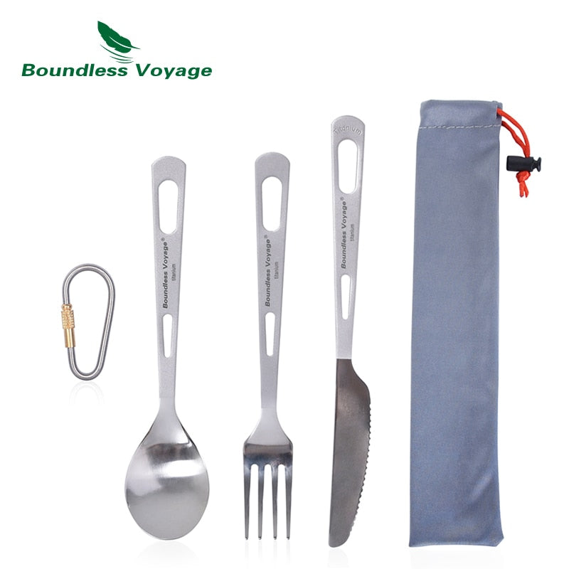 Boundless Voyage Titanium Camping Spoon Fork Portable Tableware Cutlery Flatware