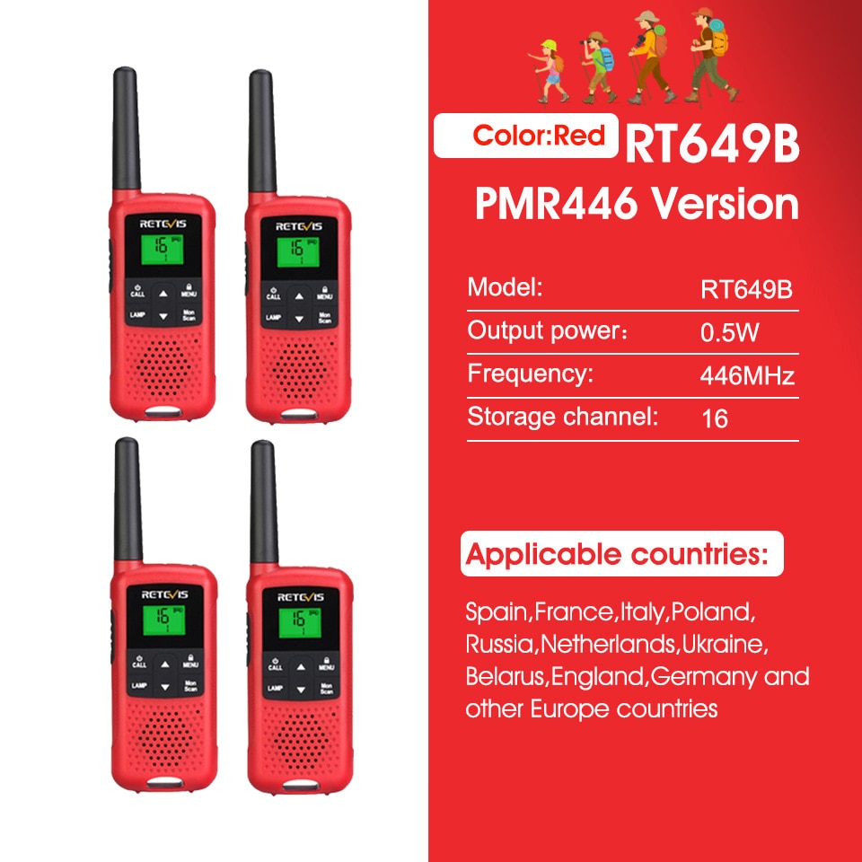 Retevis RT649B Walkie Talkie 2 or 4 pcs PMR446 Walkie-talkies 1.8km for Motorola