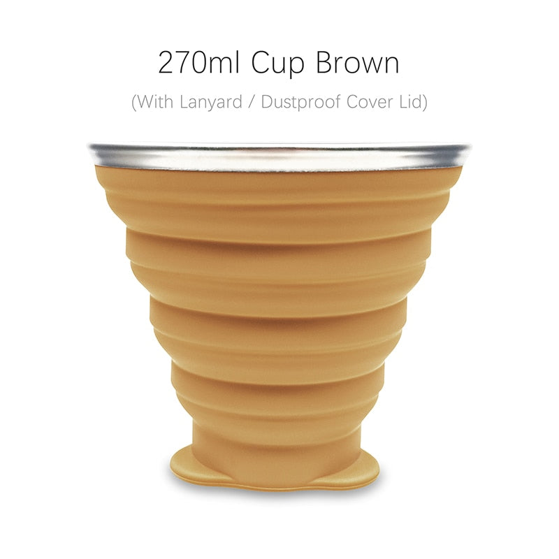 270ml Silicone Collapsible Travel Cup Outdoor Portable Folding Camping Cups With Lids