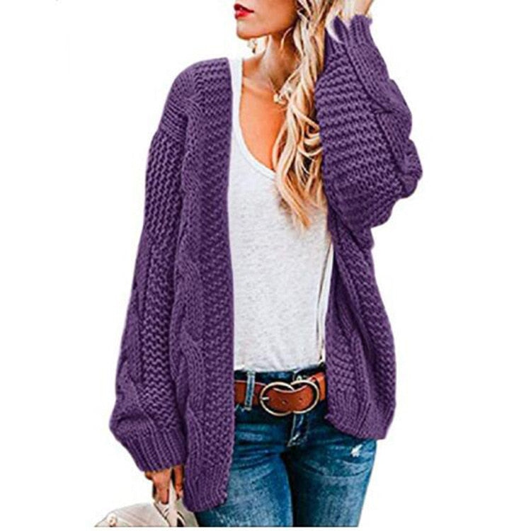 2021 spring and autumn new thick needle twist knit cardigan women&#39;s mid-length