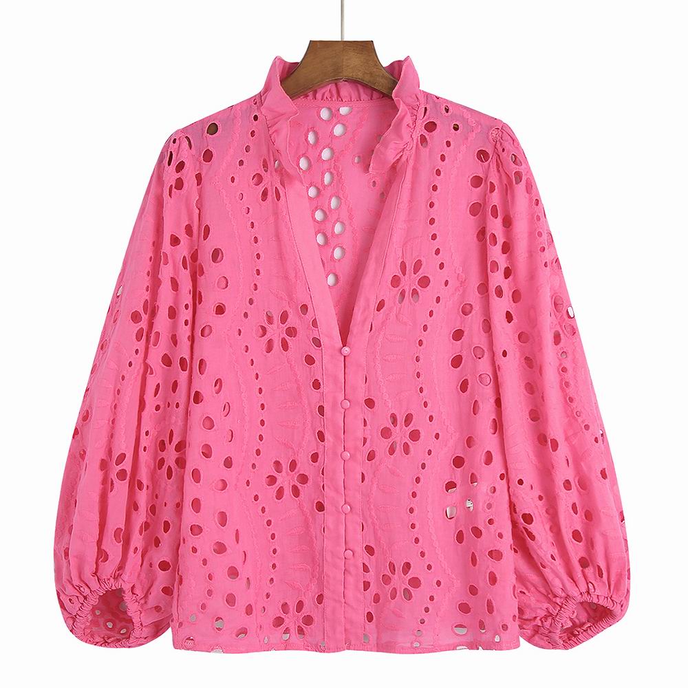 Embroidery Women Blouse Summer 2022 New Fashion Long Sleeve Female Smock Shirt