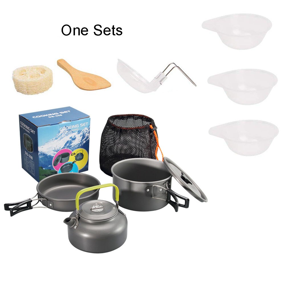 Camping Cookware Kit Outdoor Aluminum Cooking Set Water Kettle Pan Pot Travelling