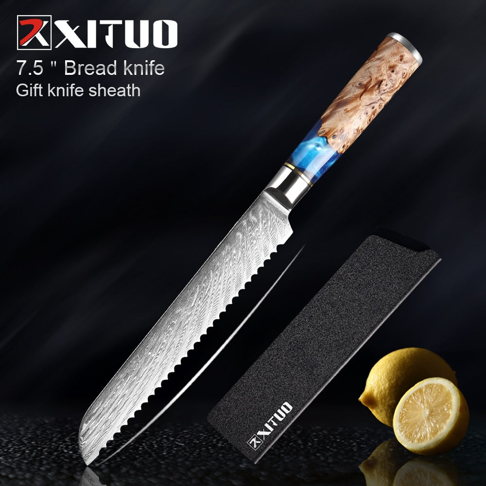 XITUO Kitchen Knives-Set Damascus Steel VG10 Chef Knife Cleaver Paring Bread Knife