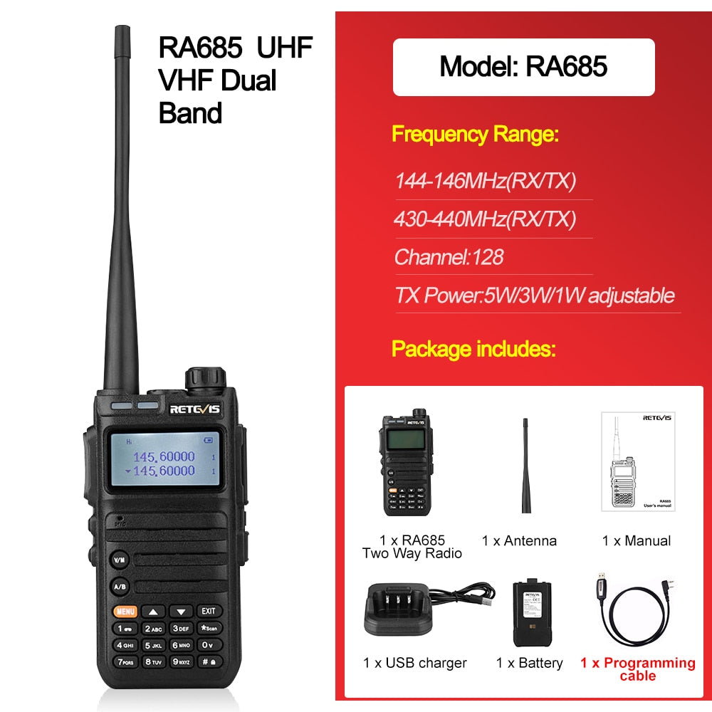 Retevis RA685 Walkie Talkie Ham Two-way Radio Stations Long Range Walkie-talkies