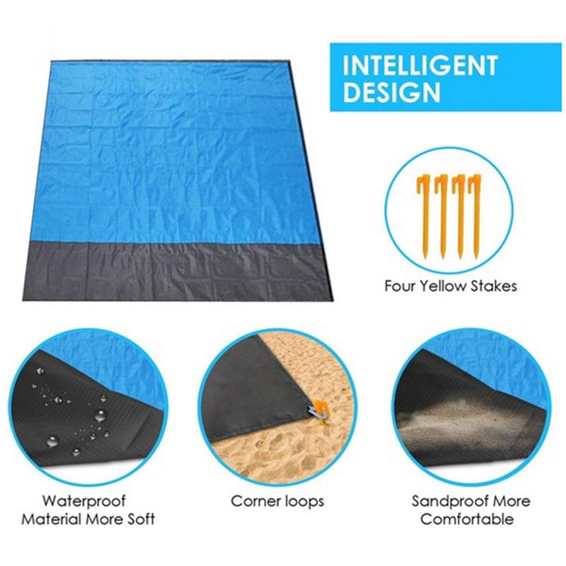 2x2.1m Waterproof Pocket Beach Blanket Folding Camping Mat Mattress Portable