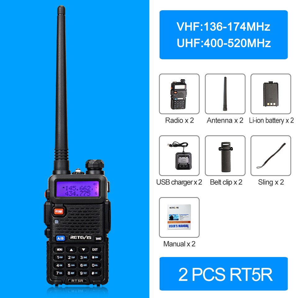 RETEVIS RT5R Handy Walkie Talkie 5W VHF UHF USB Ham Amateur Two-Way Radio