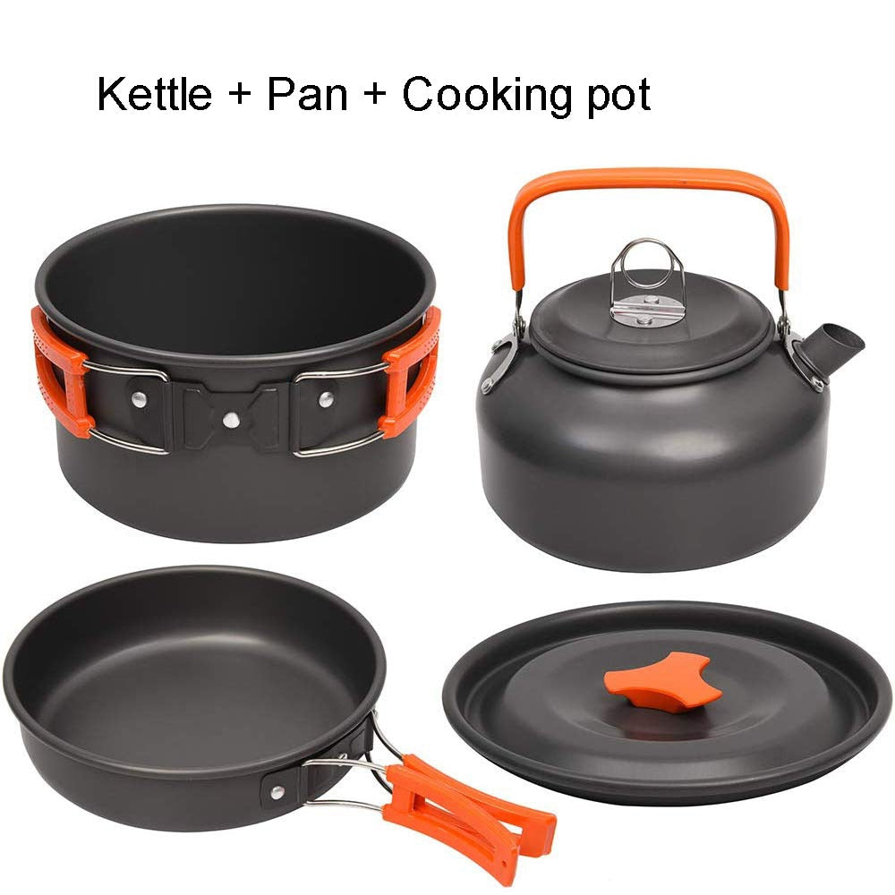 Camping Cookware Kit Outdoor Aluminum Cooking Set Water Kettle Pan Pot Travelling