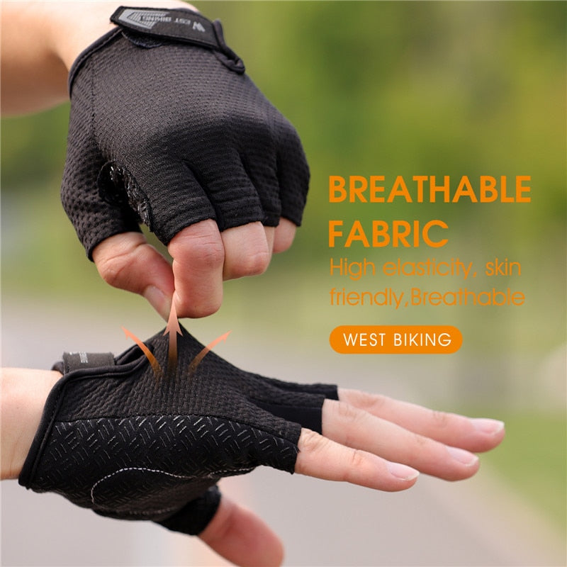 WEST BIKING Summer Cycling Gloves Shockproof Thicken Pad Half Finger Cycling Gloves