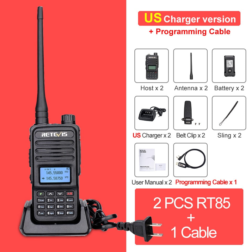 Retevis Walkie Talkie RT85 Ham Two-way Radio Stations 5W Walkie-talkies VHF UHF Dual Band